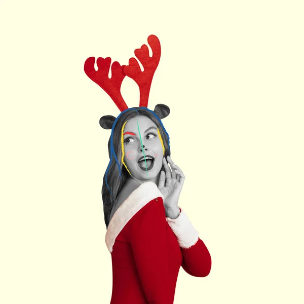 Collage d'arte contemporanea, design moderno. Volantino di saluto per annuncio. Concetto di Natale, 2022 Capodanno, umore invernale, vacanze. — Foto Stock