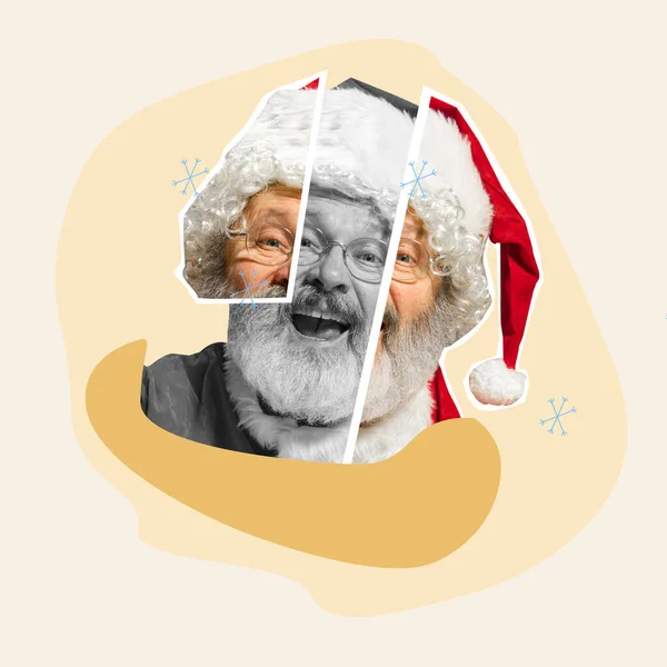 Émotionnel élégant Père Noël moderne félicitant avec le Nouvel An et Noël 2022, œuvre d'art contemporain. — Photo