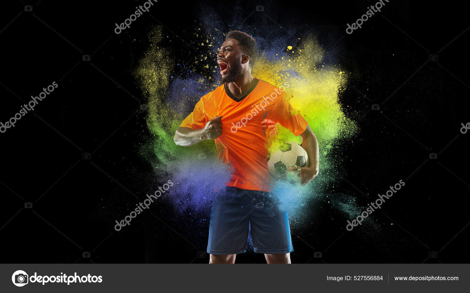 Fiery Soccer Player Isolated on Dark Background. the Concept of