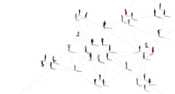 Вид с воздуха на людей, связанных линиями, социальными сетями и коммуникационной концепцией — стоковое фото