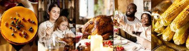 Kolaj. Şükran Günü 'nüz kutlu olsun. Aile, arkadaşlar, hindi, geleneksel bayram yemekleri, sofrada yemekler..
