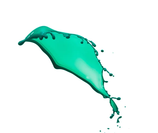 Latający plusk zielony kolor farby izolowane na białym tle z miejsca na ksero reklamy, tekst, projekt — Zdjęcie stockowe