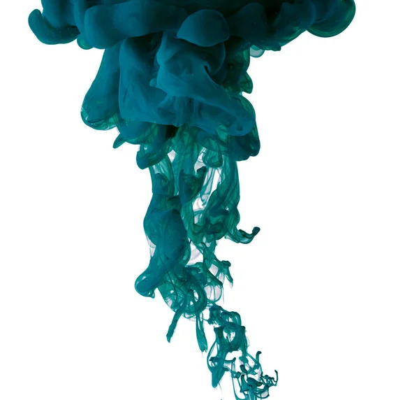 Colorante colorato, inchiostro in acqua. Liquidi fluidi blu e neonati su sfondo bianco studio con ritmo copys — Foto Stock