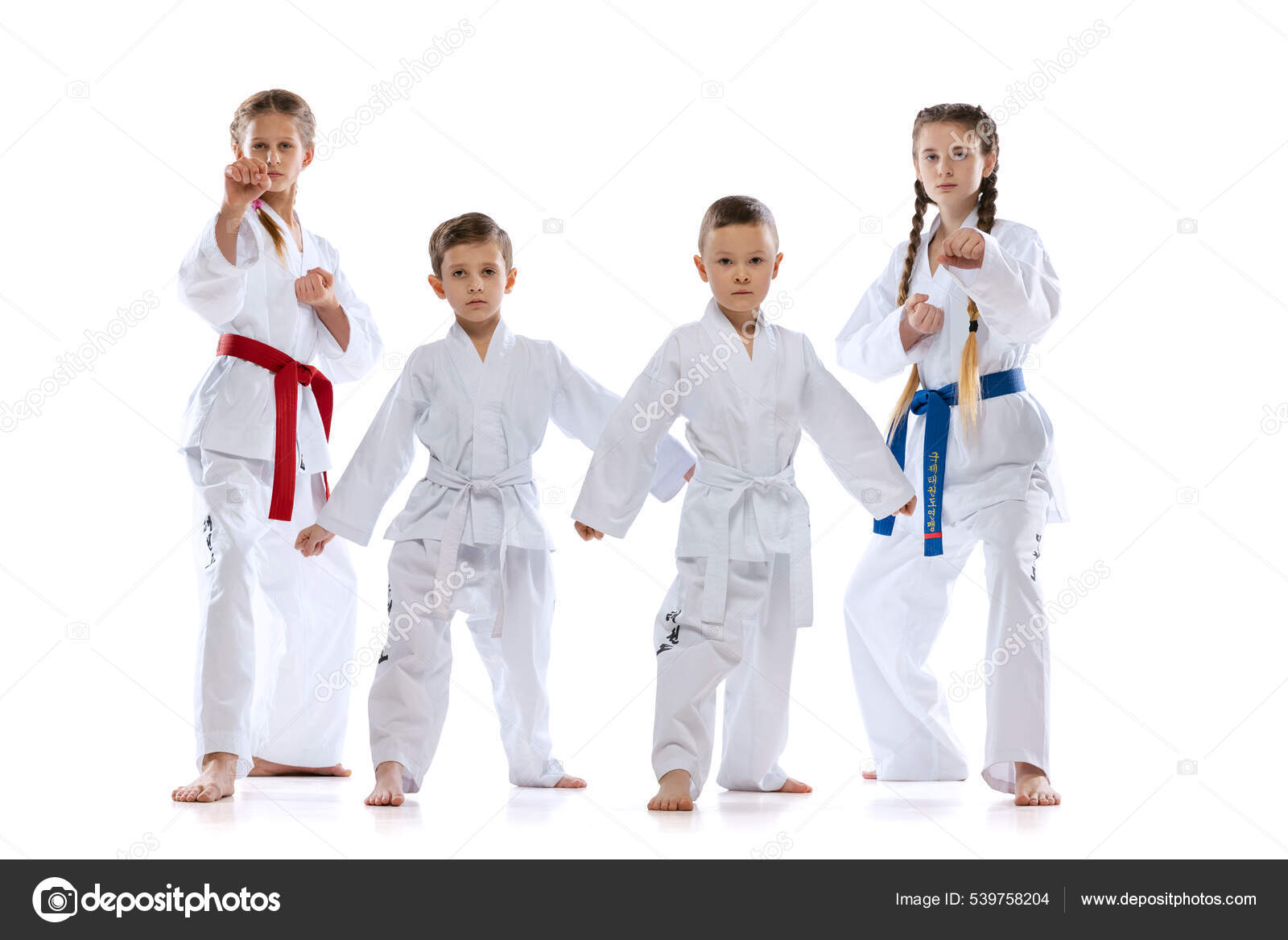 Group Of Young Sportsmen, Taekwondo Athletes Wearing Doboks And.