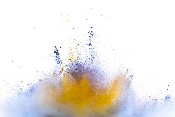Explosion de poudre colorée, fluide et néonisée sur fond de studio blanc avec copyspace — Photo