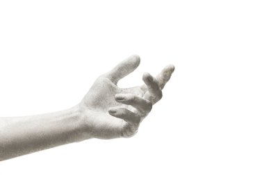 Beyaz stüdyo arka planında izole edilmiş insan eli işaretleri. İnsan ilişkileri, sembolizm, kültür ve tarih kavramı