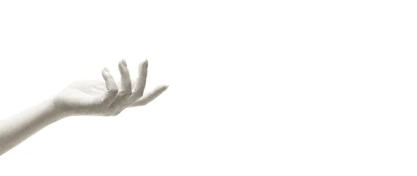 Человеческая рука нарисовала белый жест изолированный на белом фоне студии. Понятие человеческих отношений, символизма, культуры и истории — стоковое фото