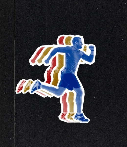 Професійний чоловічий бігун на темному тлі з пиловим ефектом, сучасний дизайн, сучасний творчий мистецький колаж. Стиль журналу — стокове фото