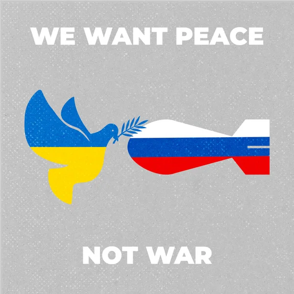 当代艺术拼贴。乌克兰的形状是鸽子,和平的象征,俄罗斯的形状是炮弹.没有战争. — 图库照片
