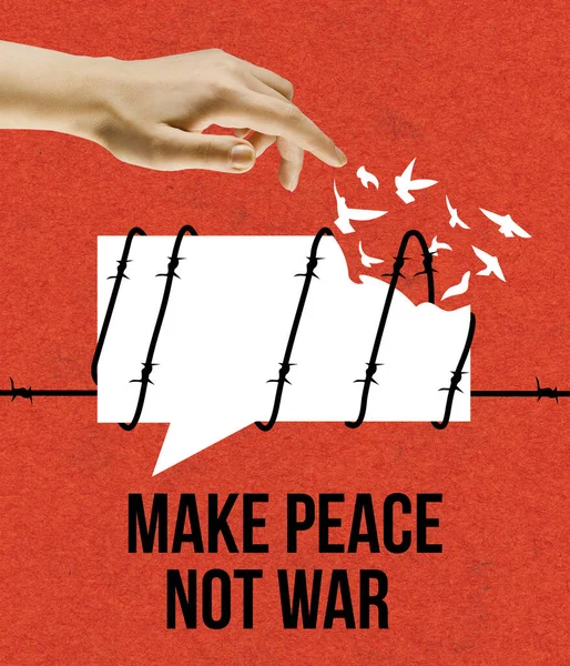 概念的なイメージ。言論の自由。飛行鳩との戦争のレタリングをしない平和を作る — ストック写真