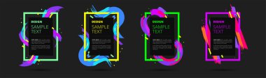 Metin ve fotoğraflar için neon vektör çerçeveleri kümesi. Yaratıcı modern sanat grafikleri, şık siyah arkaplan. Vektör illüstrasyonu