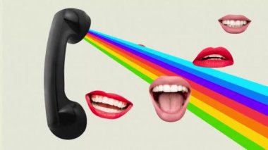 4 bin. Hareket etmeyi ve 2 boyutlu animasyonu durdurun. İlham, fikir, modaya uygun şehir dergisi tarzı. Dişi dudaklar arka planda retro telefondan konuşuyor..