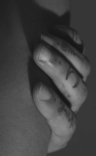 Fingers. Detailed texture of human female skin. Close up part of womans body. Skincare, bodycare, healthcare, hygiene and medicine concept. Monochrome — Fotografia de Stock