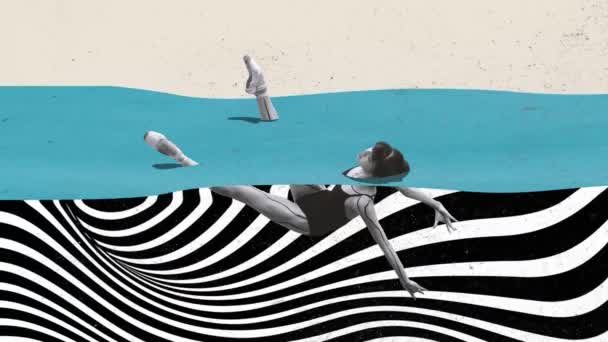 Oceano Sentimenti Emozioni Collage Arte Contemporanea Design Stop Motion Animazione — Video Stock