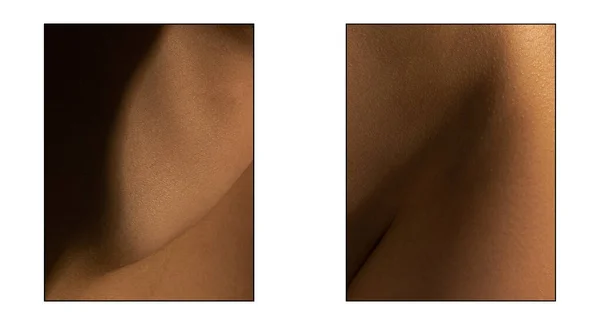 芸術と美 人間の女性の肌の詳細な質感 女性の身体の一部のクローズアップ画像を設定します スキンケア ボディケア ヘルスケアの概念 マクロ写真 抽象ポスターのデザイン — ストック写真