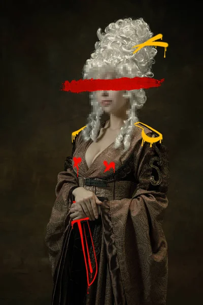 Kreatív Alkotás Pixelezett Hatás Kép Középkori Viscountess Piros Stroke Akvarell — Stock Fotó