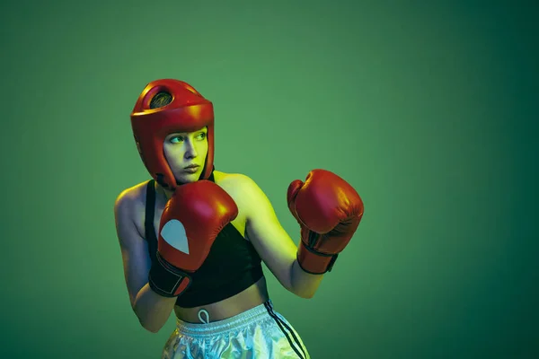 Defesa Peek Boo Retrato Boxeador Profissional Feminino Equipamentos Proteção Esportiva — Fotografia de Stock
