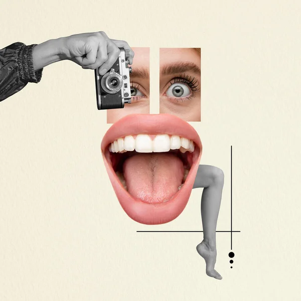 Inne Nastawienie Życia Kolaż Sztuki Współczesnej Żeńskie Oko Usta Noga — Zdjęcie stockowe