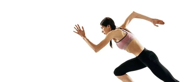 Folleto Una Joven Deportista Corriendo Aislada Sobre Fondo Blanco Del — Foto de Stock