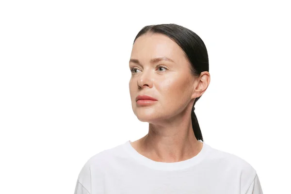 Modelo Moda Camiseta Blanca Retrato Media Longitud Mujer Hermosa Mediana —  Fotos de Stock
