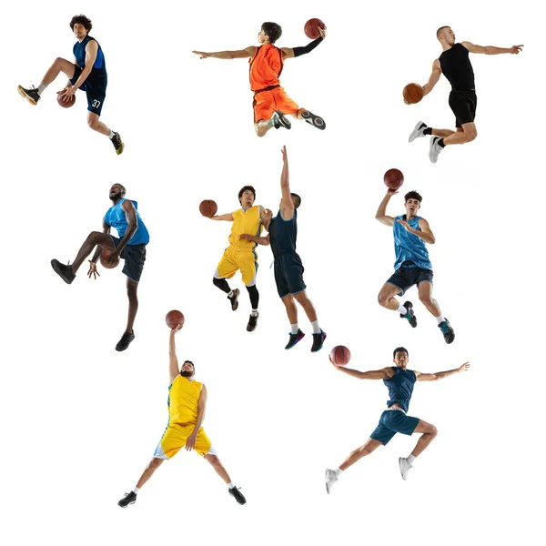 Verschiedene Sportler Beim Basketball Collage Aus Bildern Von Professionellen Basketballspielern — Stockfoto