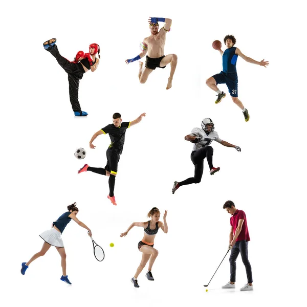 Football Kickboxing Tennis Golf Collage Différents Sportifs Professionnels Adapter Les — Photo