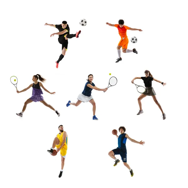 테니스 직업적 로구성 집단은 사람들로 하여금 백인들의 배경에 고립된 운동에 — 스톡 사진