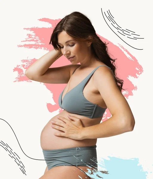 Futuro Mujer Embarazada Tierna Hermosa Con Pelo Largo Aislado Sobre —  Fotos de Stock