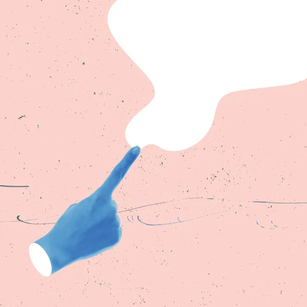 Mano Azul Femenina Tocando Ola Blanca Dibujada Sobre Fondo Color —  Fotos de Stock