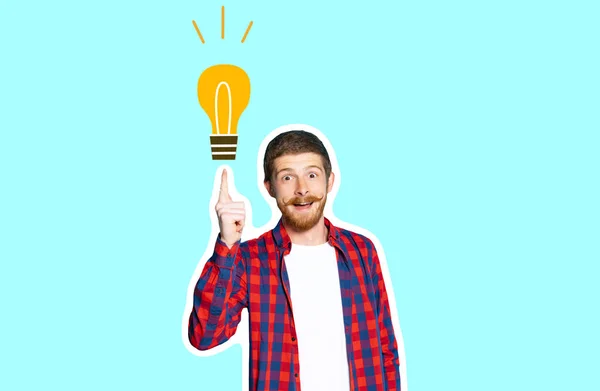 Young Excited Man Having Idea Bulb Lamp Eureka Concept Concept — Stock Photo, Image