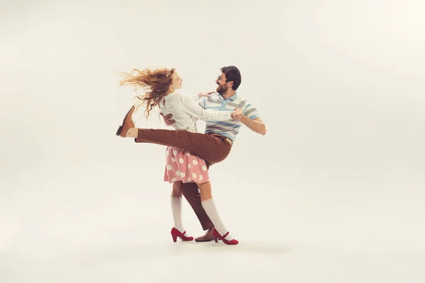 Joven Hombre Mujer Trajes Estilo Retro Vintage Bailando Danza Social —  Fotos de Stock