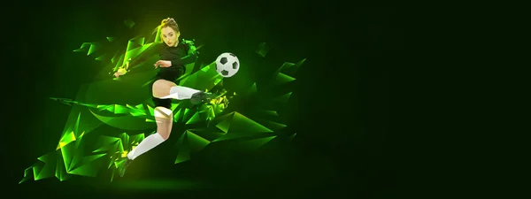 Folheto Com Futebol Feminino Jogador Futebol Movimento Ação Com Bola — Fotografia de Stock