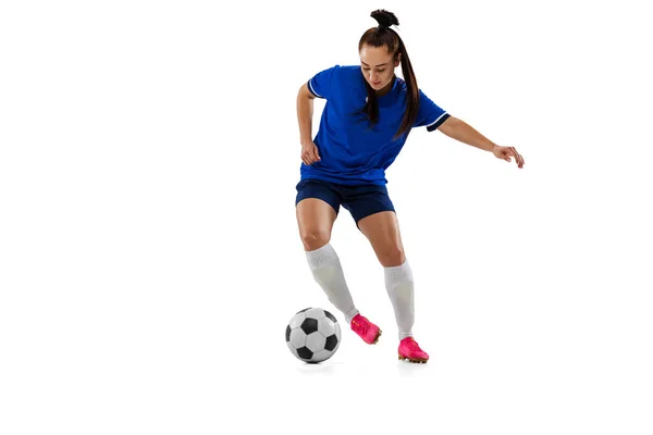 Pontapé Perna Uma Menina Esportiva Futebol Feminino Treinamento Jogadores Futebol — Fotografia de Stock