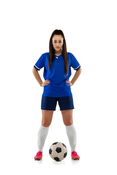 Campeón Retrato Larga Duración Una Chica Deportiva Futbolista Posando Aislada —  Fotos de Stock
