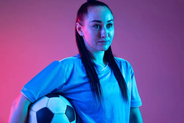 Winner Closeup Portrait Young Woman Female Soccer Football Player Posing — Stock Photo, Image