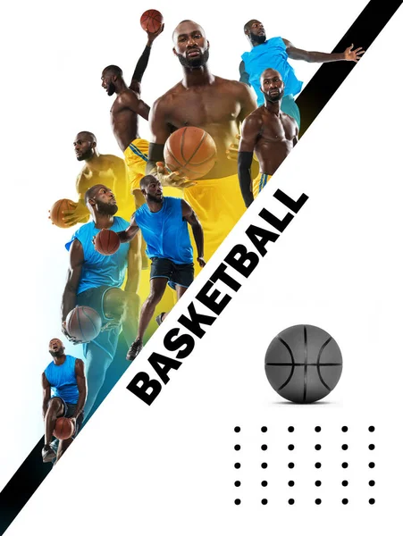 Competição Desafios Cartaz Desportivo Com Diferentes Imagens Basquetebolista Profissional Masculino — Fotografia de Stock