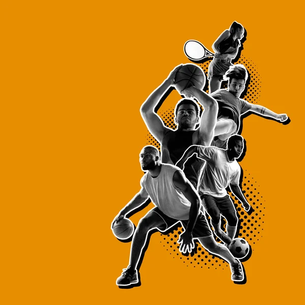 Giochi Sportivi Squadra Calcio Calcio Pallacanestro Tennisti Collage Sportivo Grafica — Foto Stock