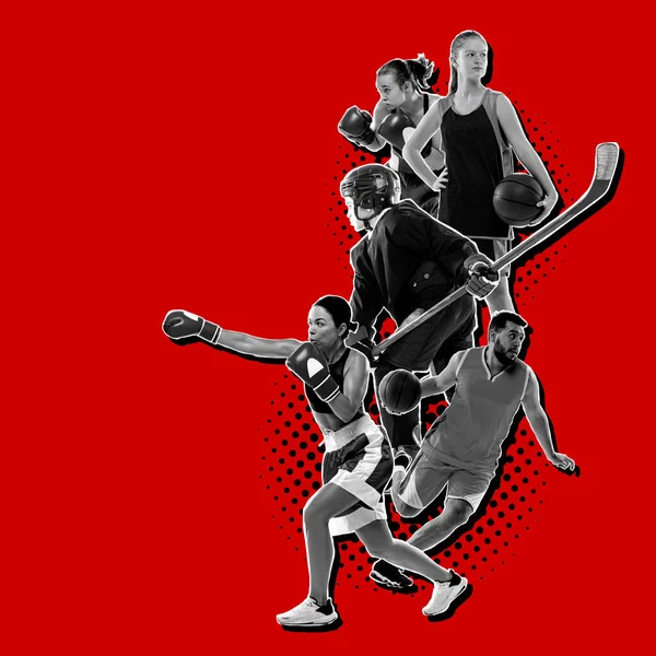 Sportcollage Über Boxen Fußball Eishockey Basketball Eishockey Badminton Taekwondo Tennis — Stockfoto