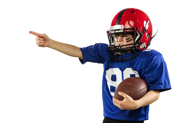 Chamada Para Jogo Retrato Close Menino Idade Escolar Jogador Futebol — Fotografia de Stock