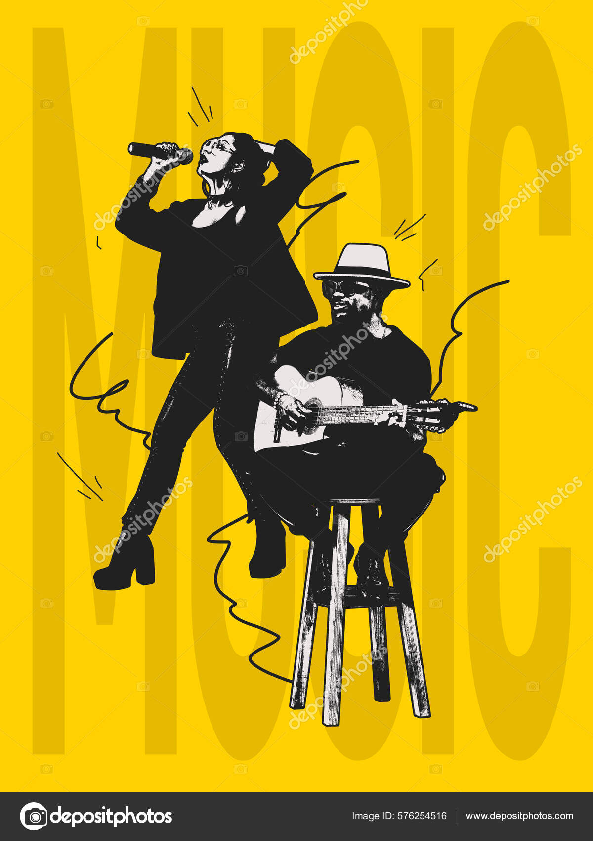 Collage D'art Contemporain Graphiques D'affiches Jeunes Musiciens  Produisant Chantant Isolés — Illustration de stock par  ©vova130555@gmail.com - 576254516, image size:1200x1700