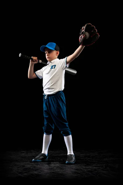 Entradas Saídas Retrato Dinâmico Pequeno Jogador Beisebol Arremessador Treinamento Uniforme — Fotografia de Stock