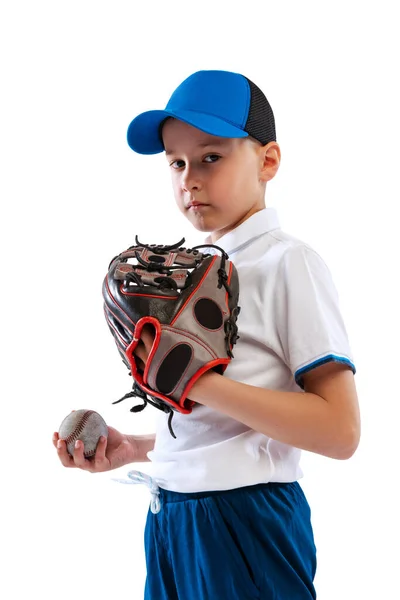 Πορτρέτο Του Παιδιού Αρχάριος Παίκτης Του Μπέιζμπολ Αθλητική Στολή Θέτει — Φωτογραφία Αρχείου
