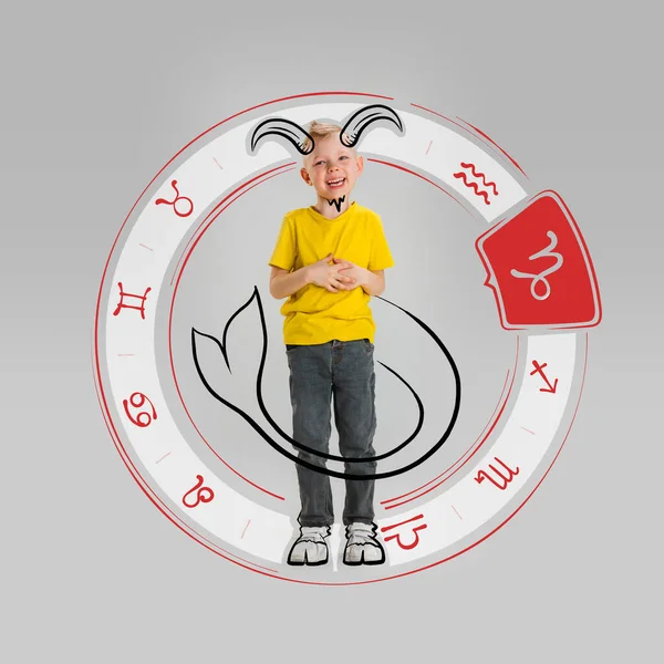 Capricorn Thematic Image Cute Kid Drawing Zodiac Signs Isolated Grey — Stock Photo, Image