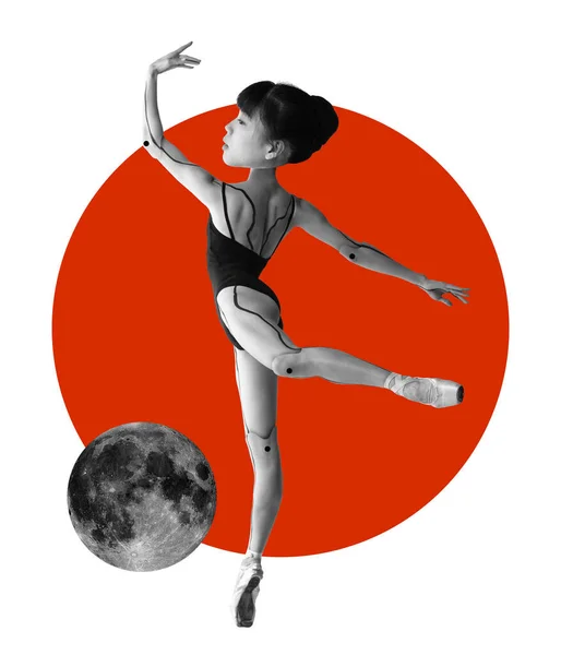 Solo Collage Art Contemporain Avec Ballerine Flexible Avec Corps Poupée — Photo