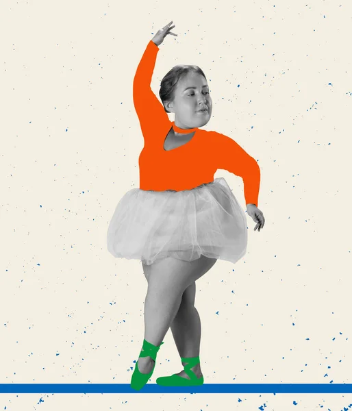 Bodypositive Colagem Arte Contemporânea Com Bailarina Jovem Com Desenho Boneca — Fotografia de Stock