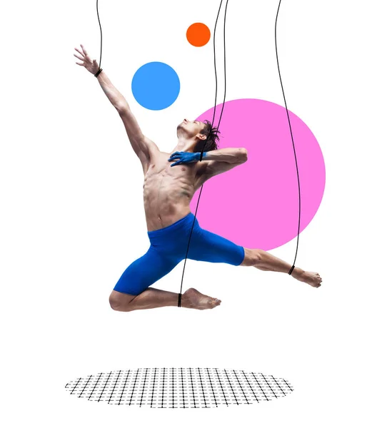 Collage Art Contemporain Homme Flexible Danseuse Ballet Comme Une Marionnette — Photo