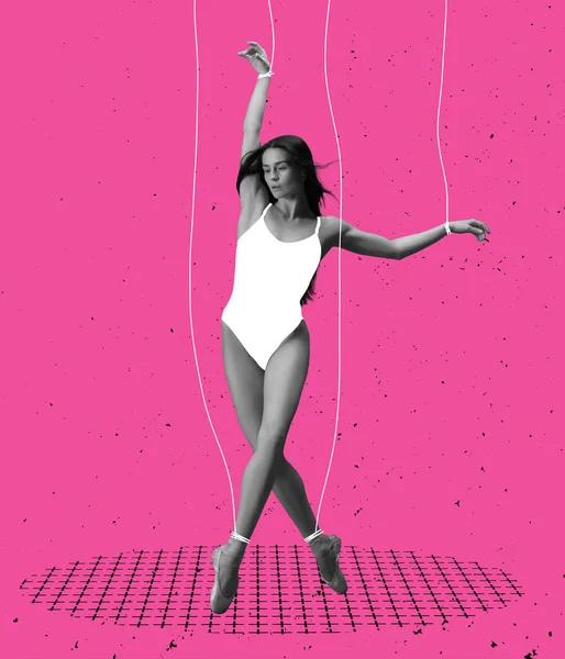 Hedendaagse Kunst Collage Genadige Vrouw Ballerina Als Marionet Iemands Handen — Stockfoto