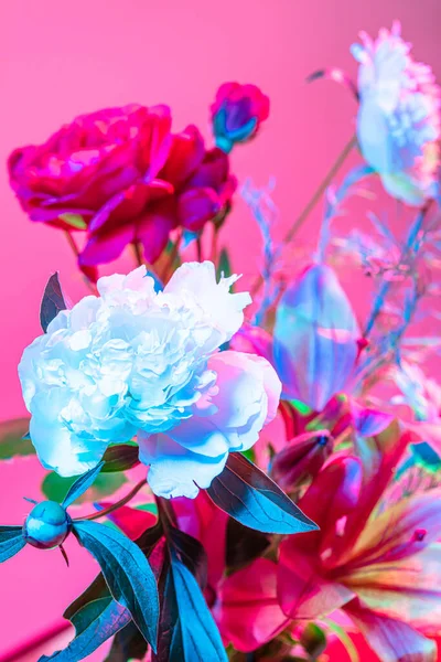 Ferme Beau Bouquet Fleurs Composition Florale Abstraite Vase Verre Sur — Photo