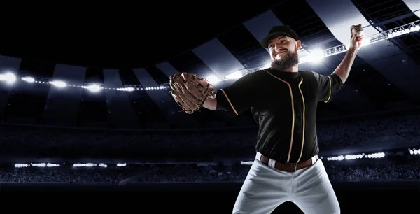 Brocca Collage Sportivo Con Giocatore Professionista Baseball Con Guanto Baseball — Foto Stock