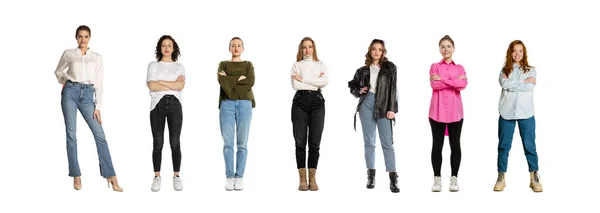 Gruppo Persone Diverse Multietniche Uomini Donne Che Guardano Fotocamera Isolata — Foto Stock